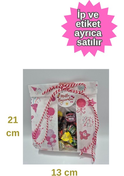 20 Adet 13X21 Bayram Temalı Pencereli Kutu ve Ambalaj Hediye Paketi Şeker Lokum Poşeti