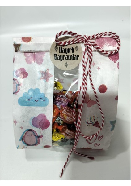 20 Adet 13X21 Bayram Temalı Pencereli Kutu ve Ambalaj Hediye Paketi Şeker Lokum Poşeti