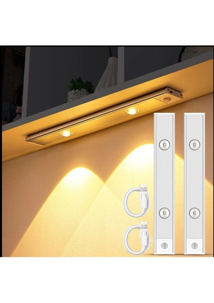 Sensörlü Slim LED Yatay Bant, Kabin, Dolap, Dekoratif Gece Lambası, Şarjlı, Beyaz, 30CM