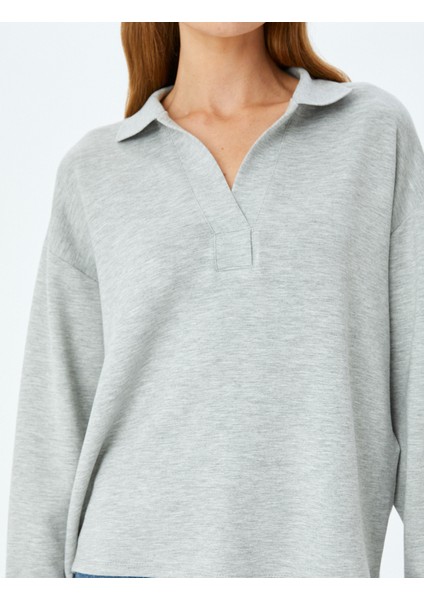 Yeni Sezon Modal Kumaş Uzun Kollu Polo Yaka Sweatshirt indirimleri