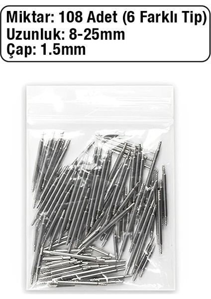 Ally 8MM-25MM Paslanmaz Çelik Saat Pimi Yaylı Susta 108 Adet KARIŞIK-(1903) - YKD2034-1212 fiyatları