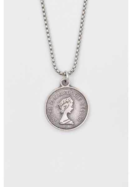 Kraliçe Elizabeth Iı (Genç Portre) Örme Zincir Kolye - Antik Gümüş Kaplama - Kadın Erkek - 60 cm