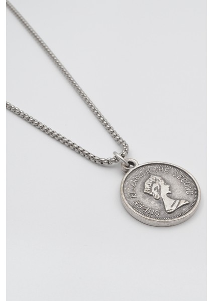 Kraliçe Elizabeth Iı (Genç Portre) Örme Zincir Kolye - Antik Gümüş Kaplama - Kadın Erkek - 60 cm fiyatları
