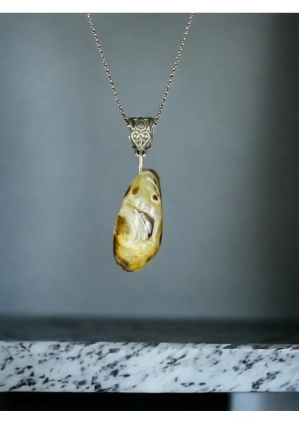 Ham Akik Gümüş Kolye