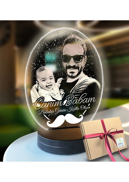 Baba Için Oval 3D Model Gece Lambası, Şık ve Güzel Tasarım