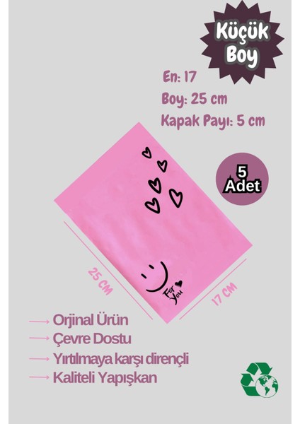 5 Adet 17X30 Küçük Boy Fuşya Kargo Poşeti Cepsiz Hediye Ambalaj Poşeti
