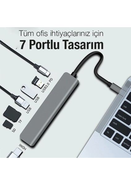 Ally 7in1 USB 3.1 HDMI 4K 30HZ 2k 1080P Type-C Hub Adaptör DÖNÜŞTÜRÜCÜ-(1903) - YKD5284-8648