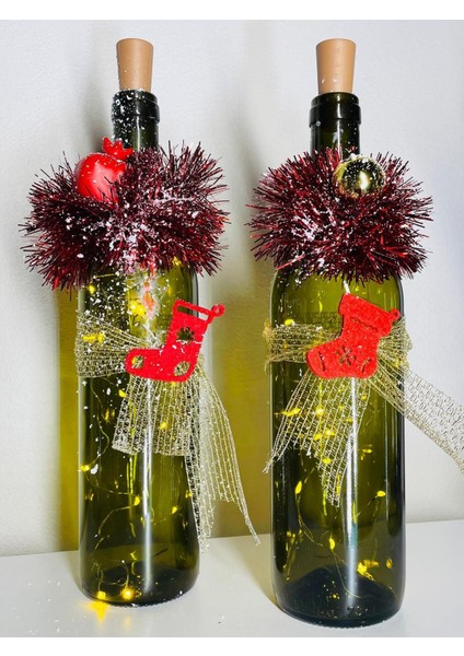 Yeşil Led'li Yılbaşı Konseptli Işıklı Hediye Şişe