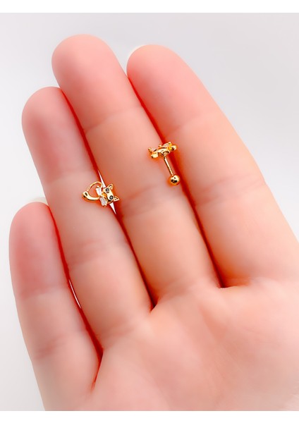 Cerrrahi Çelik Piercing ( Pirsing ) Fiyonklu Kedi Tragus Helix Piercing (1ADET) fiyatları