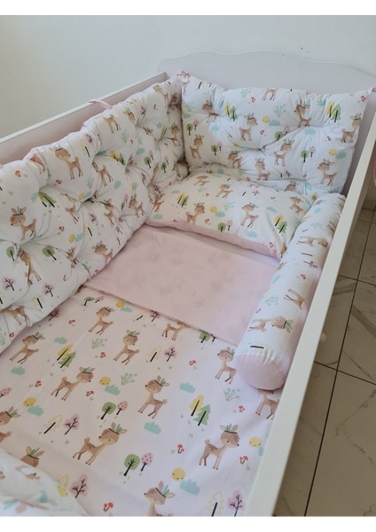 80X140 Beşik Uyumlu 4 Parça Beşik Kenar Koruma Takımı – %100 Pamuk – Yıkanabilir