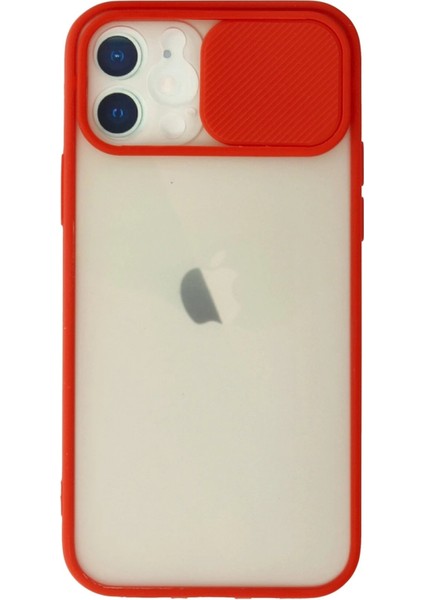 iPhone 12 Kılıf Palm Buzlu Kamera Sürgülü Silikon - Kırmızı - YKD1829-2693