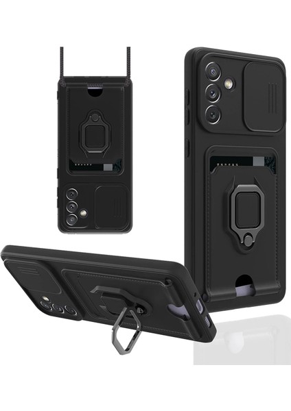 Samsung Galaxy A04S Kılıf Zuma Kartvizitli Yüzüklü Silikon - Siyah - YKD8242-5377
