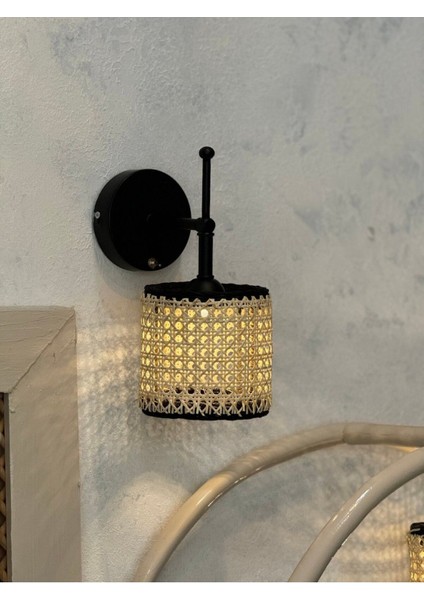 Kablosuz Siyah Rattan ve Hazeran Ledli Duvar Aydınlatması