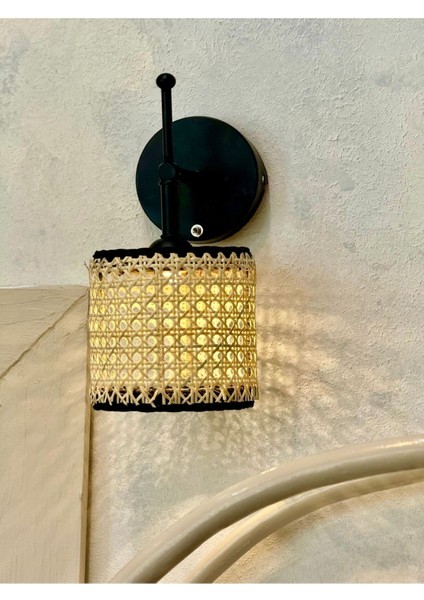 Kablosuz Siyah Rattan ve Hazeran Ledli Duvar Aydınlatması