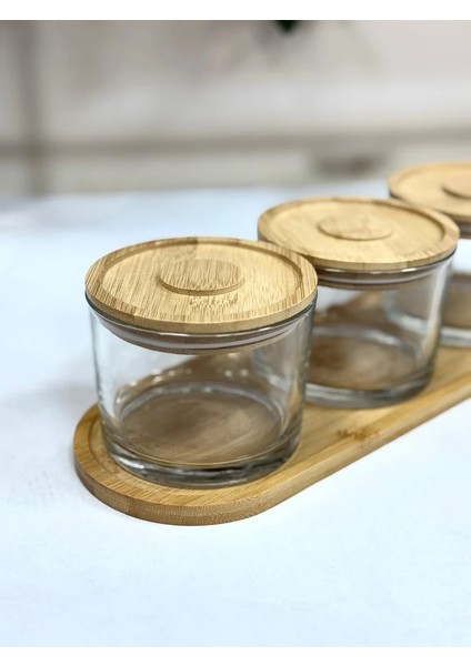 Cam Bambu Kapaklı Tepsili Sunumluk 3 lü fiyatları