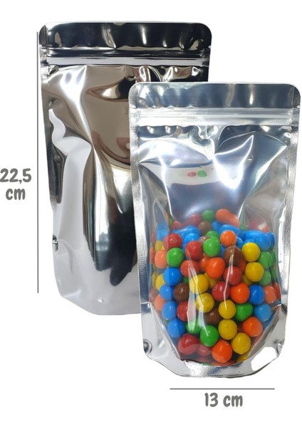 20 Adet 13X22 Şeffaf Metalize Kilitli Doypack Poşet Nem ve Hava Geçirmez Gıda Ambalajı indirimleri