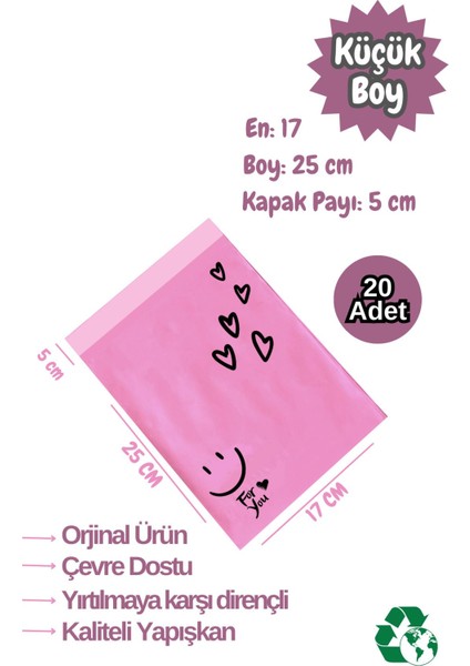 20 Adet 17X30 Küçük Boy Fuşya Kargo Poşeti Cepsiz Hediye Ambalaj Poşeti