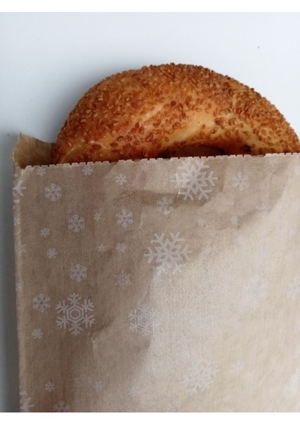 100 Adet Orta Boy Desenli Kraft Bozdolabı Poşeti kahvaltı Tost Sandviç Poşeti 16X30