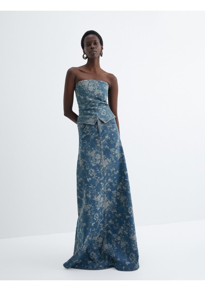 Yeni Sezon Floral Straplez Kot Üst Asimetrik Kesim Fermuarlı modelleri