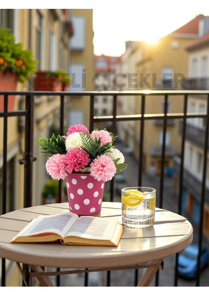 Küçük Yapay Çiçek Krizantem 20X25 cm Dekoratif Masa Süsü Metal Mini Saksıda Ev Süsleri indirimleri