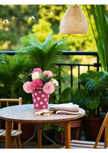 Küçük Yapay Çiçek Krizantem 20X25 cm Dekoratif Masa Süsü Metal Mini Saksıda Ev Süsleri