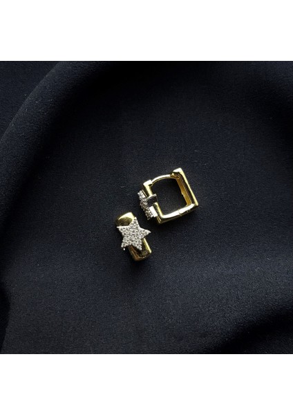 Gold Zirkon Taş Yıldız Kare Küpe
