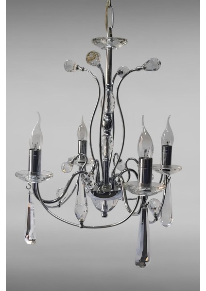 Parlak Kristal 4'lü Krom Avize, Tam Montajlı, Şık ve Modern Tasarım