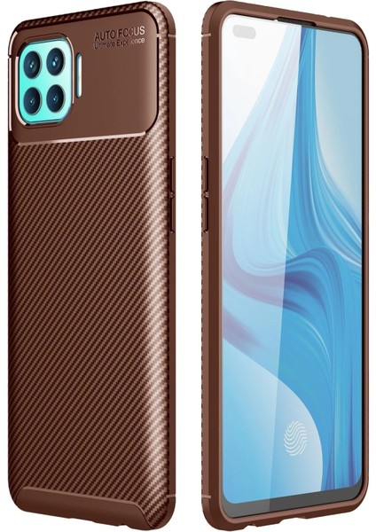 Oppo Reno 4 Lite Kılıf Auto Focus Karbon Kapak - Kahverengi - YKD4721-5557
