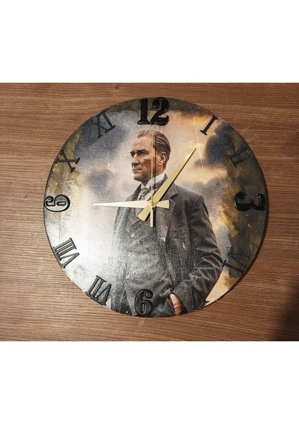 Eskitme Tablo Görünümlü Atatürk Temalı Duvar Saati.