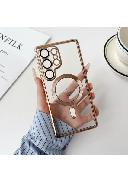 Samsung Galaxy S25 Ultra Kılıf Kamera Lens Korumalı Renkli Magsafe Şeffaf Silikon Gold