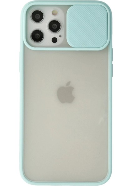 iPhone 12 Pro Max Kılıf Palm Buzlu Kamera Sürgülü Silikon - Turkuaz - YKD1718-2051