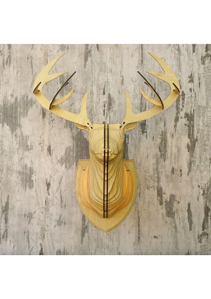 Doğal Ahşap Geyik Kafası Duvar Aplik Rustik Dekor (Ampul Dahil)