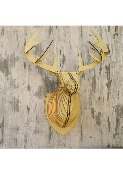 Doğal Ahşap Geyik Kafası Duvar Aplik Rustik Dekor (Ampul Dahil) modelleri