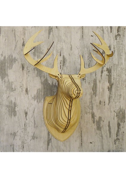 Doğal Ahşap Geyik Kafası Duvar Aplik Rustik Dekor (Ampul Dahil) fırsatları