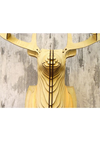 Doğal Ahşap Geyik Kafası Duvar Aplik Rustik Dekor (Ampul Dahil)