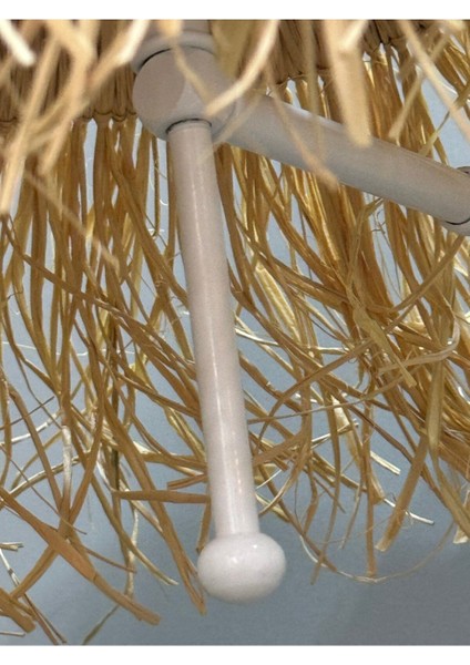 El Yapımı Beyaz Bohem Aplik, Rafya Detaylı, Şık ve Doğal Görünüm.