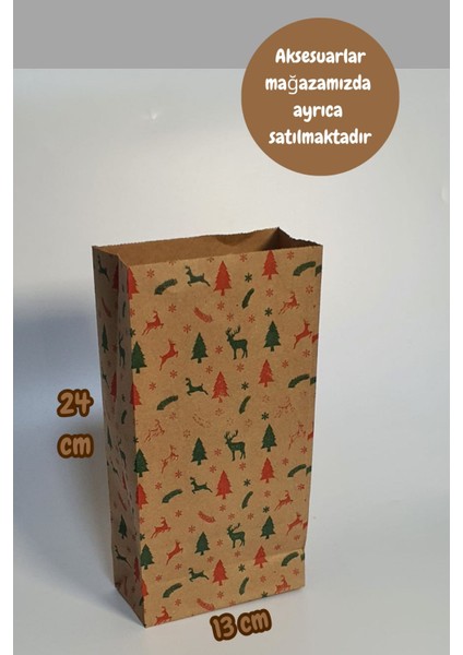 20 Adet 13X24 Kraft Yılbaşı Desenli Oturan Hediye Paketi Ambalaj Paketleme Kağıdı