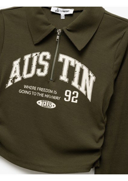 Yeni Sezon Kolej Baskılı Fermuar Detaylı Slim Fit Polo Yaka Tişört indirimleri