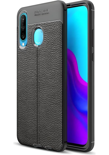 Huawei P30 Lite Uyumlu Kamera Korumalı Deri Görünümlü Silikon Kılıf