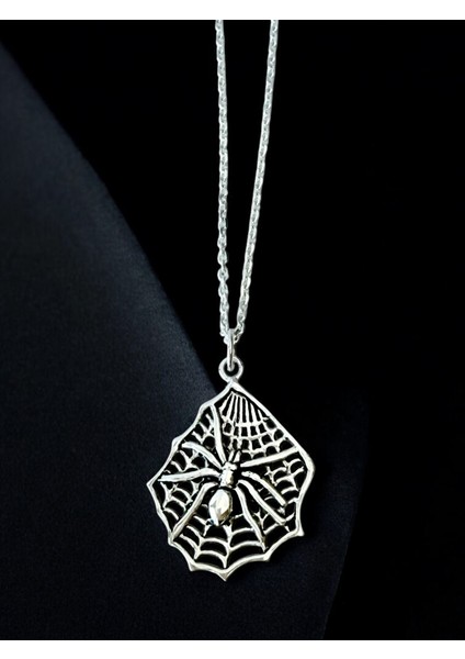 Örümcek Ağı Parlak 925 Ayar Gümüş Unisex Tasarım Kolye