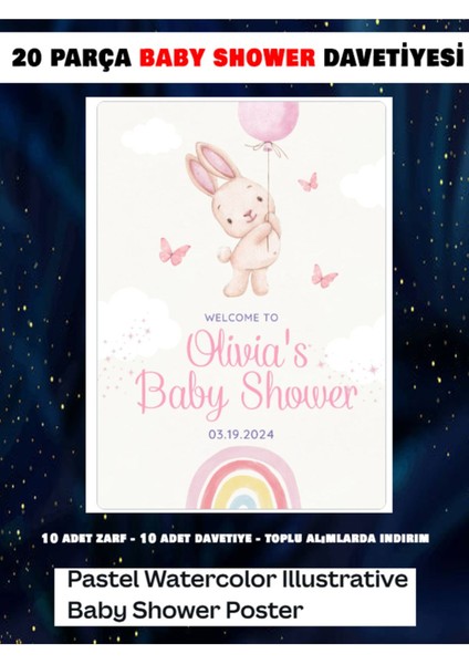 Baby Shower ( Baskısızdır) Davetiye , Bebek Davetiyesi (10 Adet) Baskısızdır.