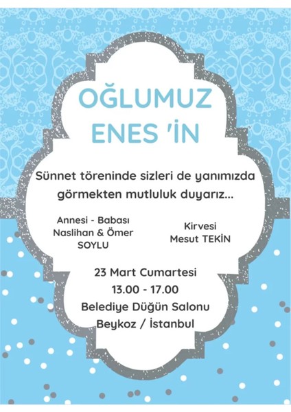 Sünnet Davetiyesi Kişiye Özel ( 1ADET ).