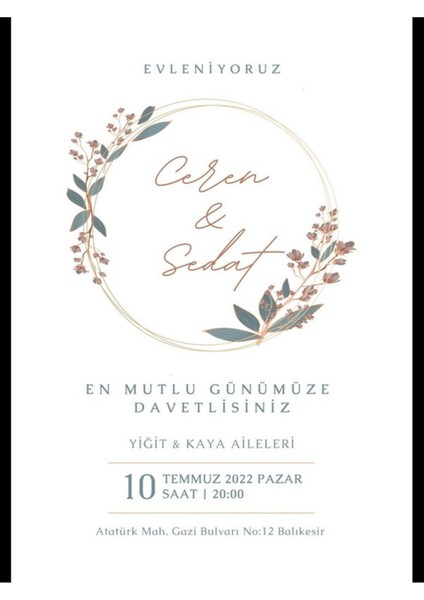 Düğün Davetiyesi , Nişan Davetiyesi , Kına Davetiyesi