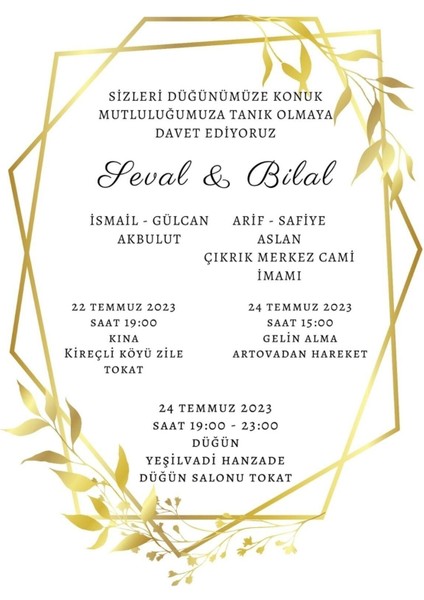 Davetiye, Düğün Davetiyesi, Nikah Davetiyesi, Nişan Davetiyesi