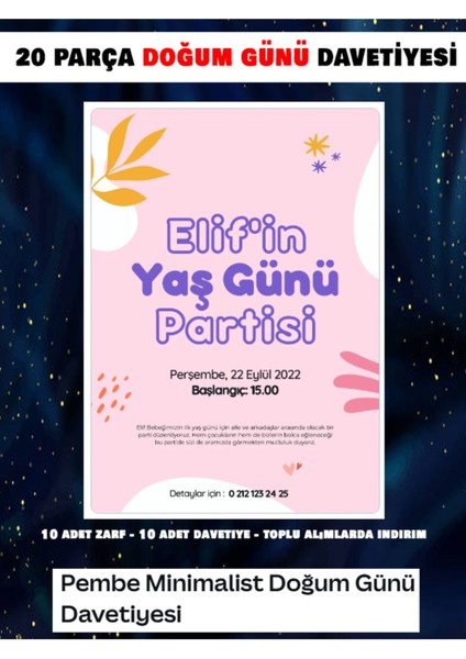 Doğum Günü Davetiyesi (1 Adet) Baskısızdır.