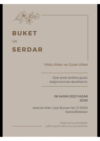 Düğün Davetiyesi , Nişan Davetiyesi , Kına Davetiyesi