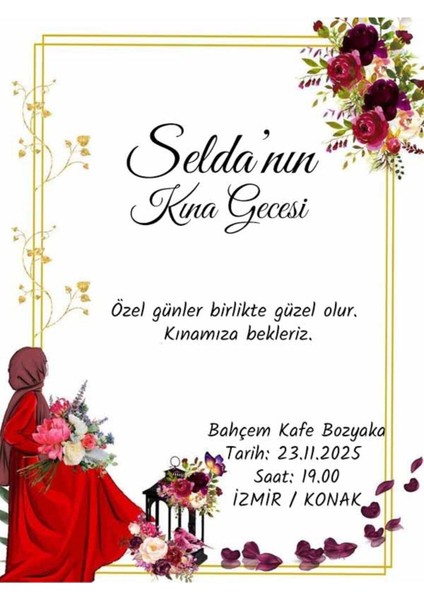 Kına Davetiye - Kına Davetiyesi - Davetiye (100 Adet )