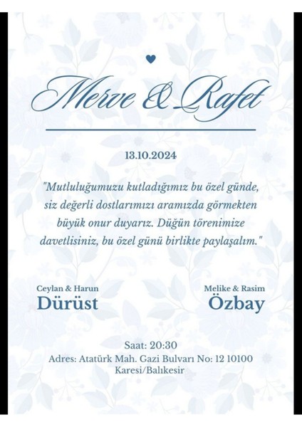 Düğün Davetiyesi , Nişan Davetiyesi , Kına Davetiyesi