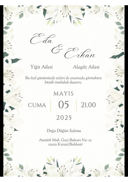 Düğün Davetiyesi , Nişan Davetiyesi , Kına Davetiyesi