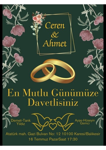 Düğün Davetiyesi , Nişan Davetiyesi , Kına Davetiyesi